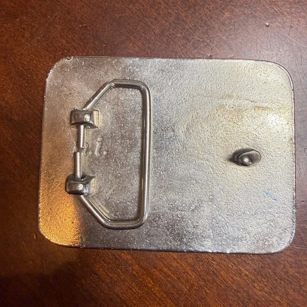 Vintage N.I. Native American Chief Belt‎ Buckle Blue Crushed Glass Silver Tone